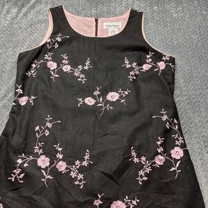 Ultra Dress NY Black Linen‎ Blend 12 Sleeveless Embroidered Pink Flowers Lined